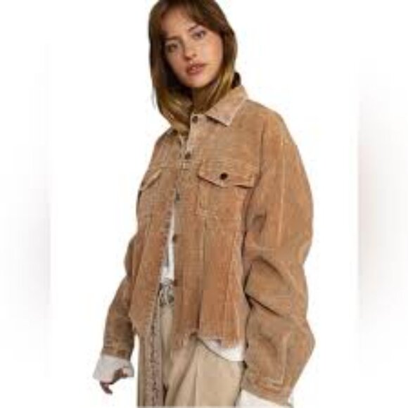 POL Teddy Bear Corduroy Jacket Vintage Tan Brown Raw Hem Boho Western Medium - Picture 1 of 14